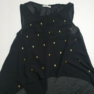 Black Sheer Gold Skull Sleeveless Crop Top Medium